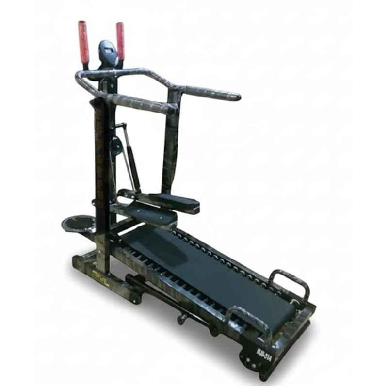 GYM24 Equipment 150kg Alloy Steel Black & Red 4-in-1 Manual Treadmill with Stepper, Twister & Push-Up Bar