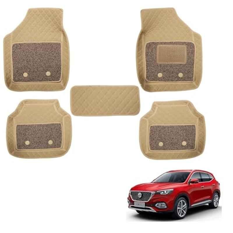 Kozdiko 5 Pcs Waterproof & Luxury 7D Beige Leatherette Car Floor Mats Set for MG Hector