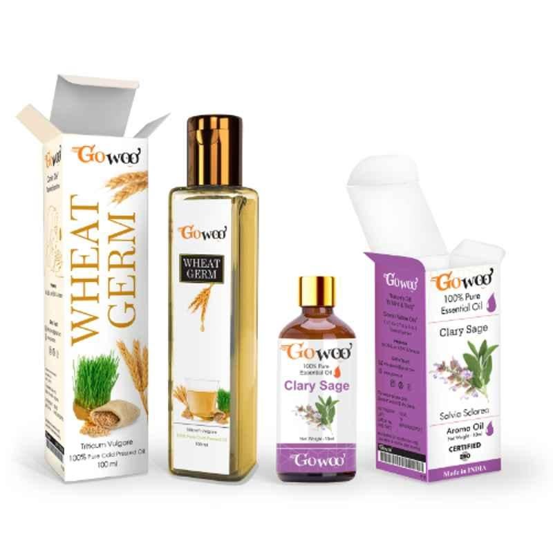 GoWoo 2 Pcs 10ml Natural Clary Sage Aroma Oil & 100ml Wheat Germ Carrier Oil Set, GWOC427-P15+P185