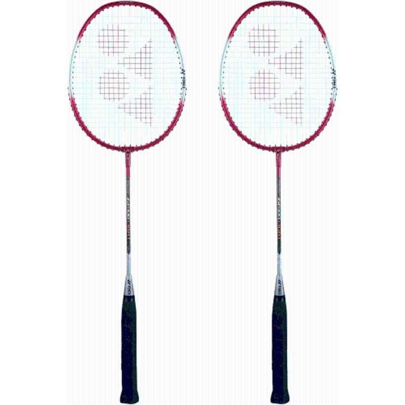 Yonex ZR-100 85g Light Red, Grey & Silver Strung Badminton Racquet (Pack of 2)