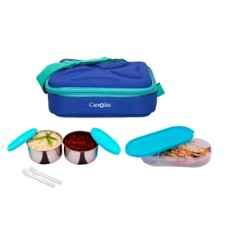 Carrolite 400ml Blue & Cyan Stainless Steel Lunchbox, Trendy_1003 (Pack of 5)