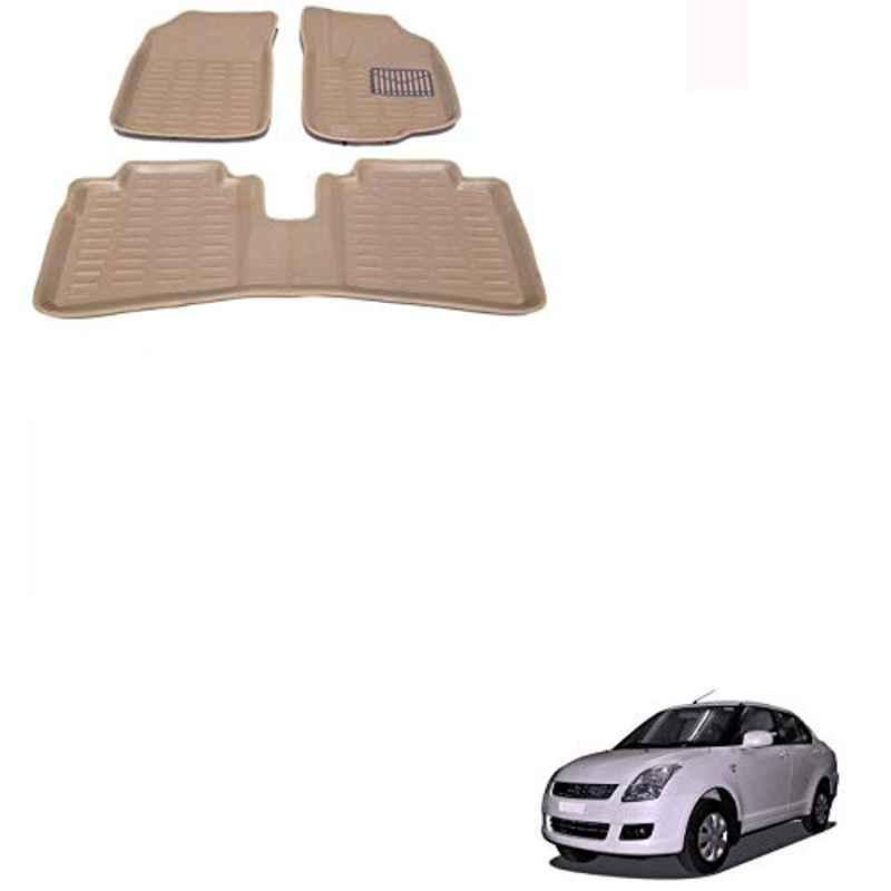Kozdiko 3 Pcs 3D Beige Car Foot Mat Set for Maruti Suzuki New Swift Dzire 2011-2024, koz_68028