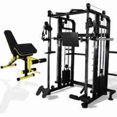 GYM24 Equipment 80kg Capacity Iron Black Multi Functional Trainer Smith Machine with Adjustable Bench