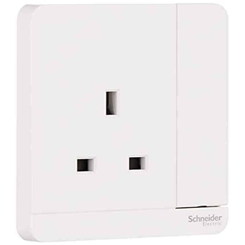 Schneider AvatarOn 13A 250V 1 Gang Polycarbonate White Single Switched Socket with Neon, E8315N_WE_G12