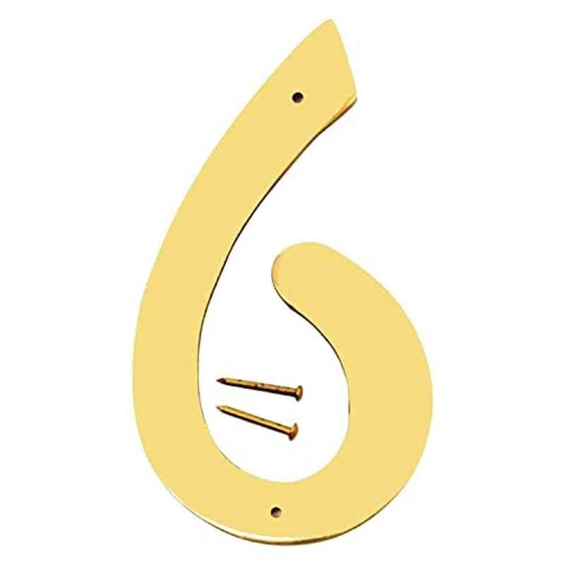 HY-KO 4 inch Brass Decorative Solid House Number 6, Br-40/6