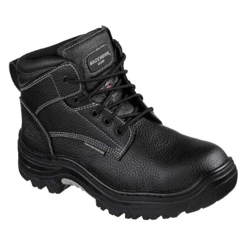 Skechers 77143 Leather Steel Toe Black Safety Boots, Size: 10