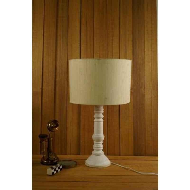 Tucasa Mango Wood Pure White Table Lamp with 11.5 inch Polycotton Off White Drum Shade, WL-291