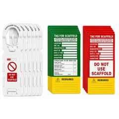 Telly Safety 16 Pcs Polyvinyl Chloride Green Safe, Yellow Warning & Red Do Not Use Scaffold Inspection Tag with Holder Kit