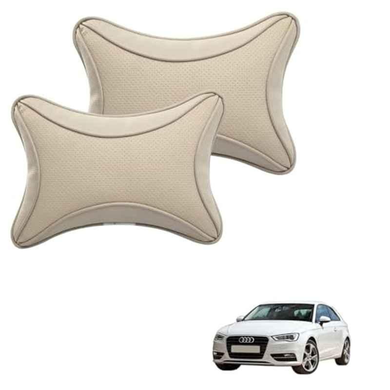 Kozdiko 2 Pcs Memory Foam & Polyester Beige Dots Car Neck Rest Pillow Set for Audi A3, XNVJVHGJFH15