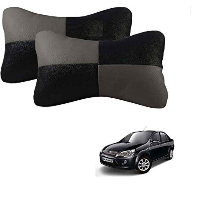 Kozdiko 2 Pcs Leather Grey & Black Neck Rest Car Cushion Pillow Set for Ford Fiesta Classic
