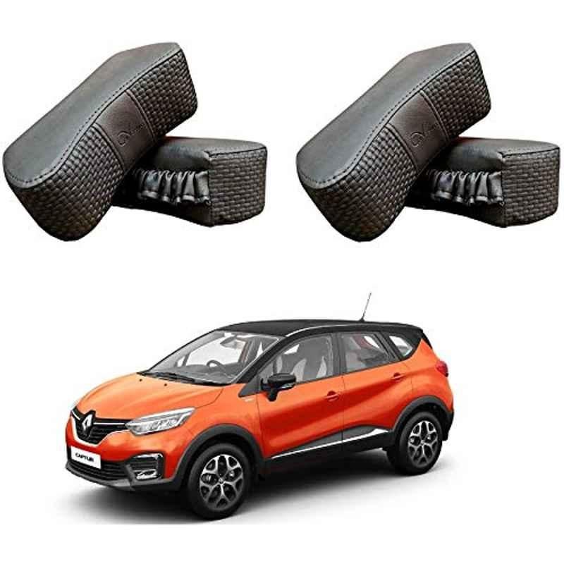 Kozdiko 4 Pcs CV Designer Grey Leatherite Neck Rest Car Cushion Pillow Set for Renault Captur