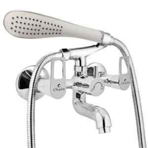 Cliquin Espirion Flora Brass Chrome Wall Mounted Wall Mixer with Telephonic Crutch Hand Shower & 1m Stainless Steel Shower Tube