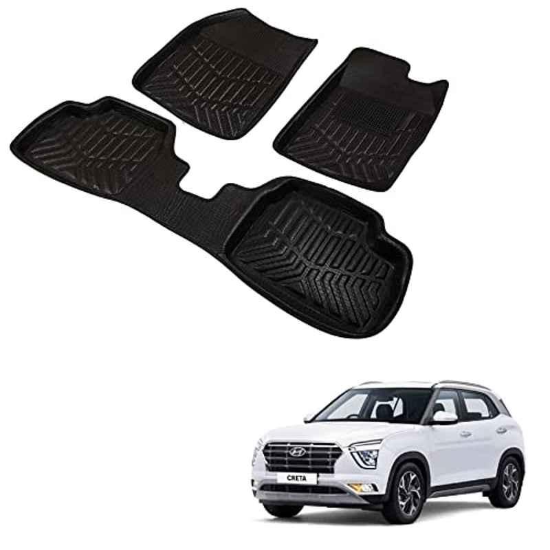 Kozdiko 4 Pcs 3D Black Car Foot Mat Set for Hyundai Creta 2020-Present
