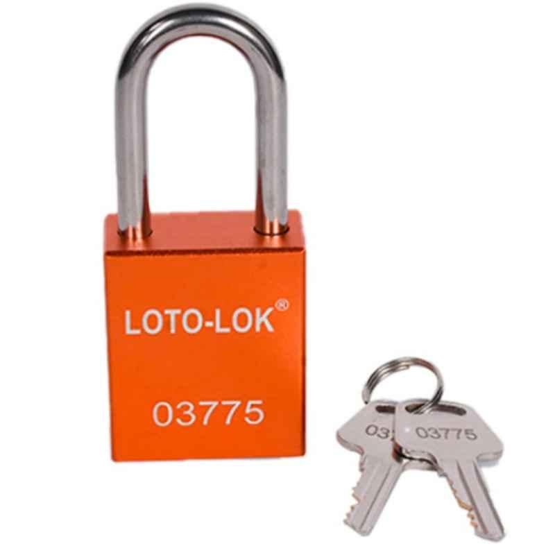 LOTO-LOK 19mm Aluminium Body with (SS304 Grade) Orange Safety Padlock 2 Unique Key Per Lock, PD-ALORKDS38