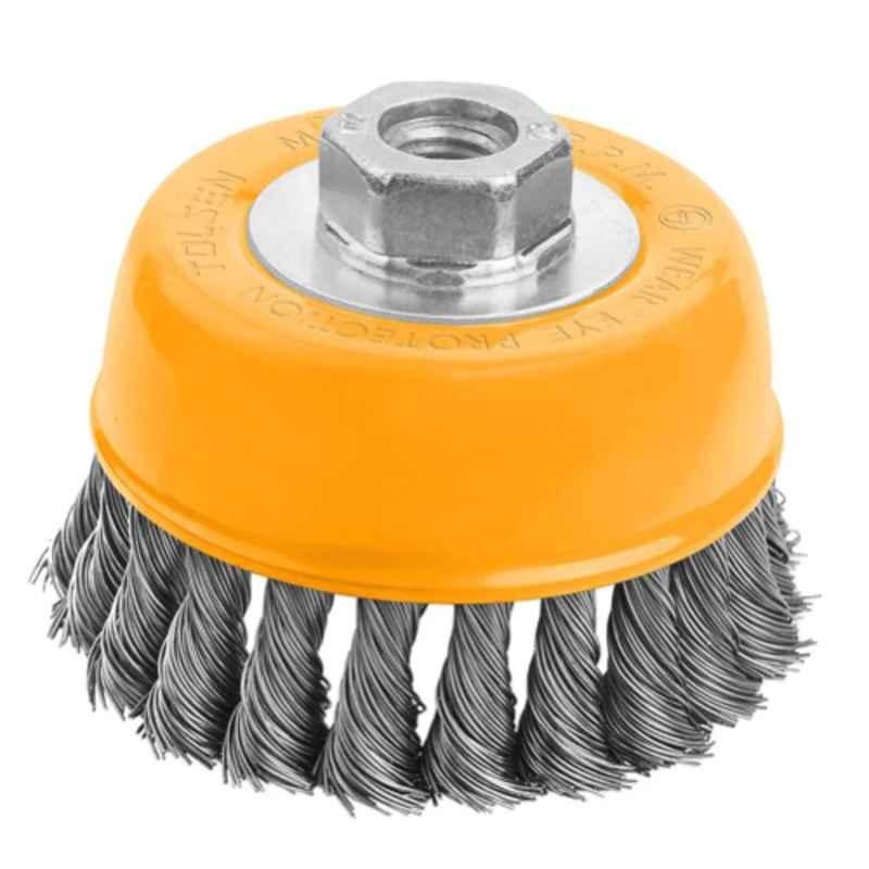 Tolsen 100mm Industrial Cup Twist Wire Brush with Nut, 77509