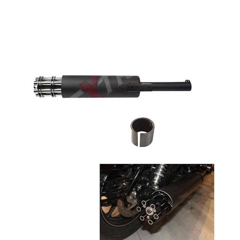 AllExtreme EX100 Black with Chrome Tail Tail Gunner Rotating Silencer Exhaust with Glasswool