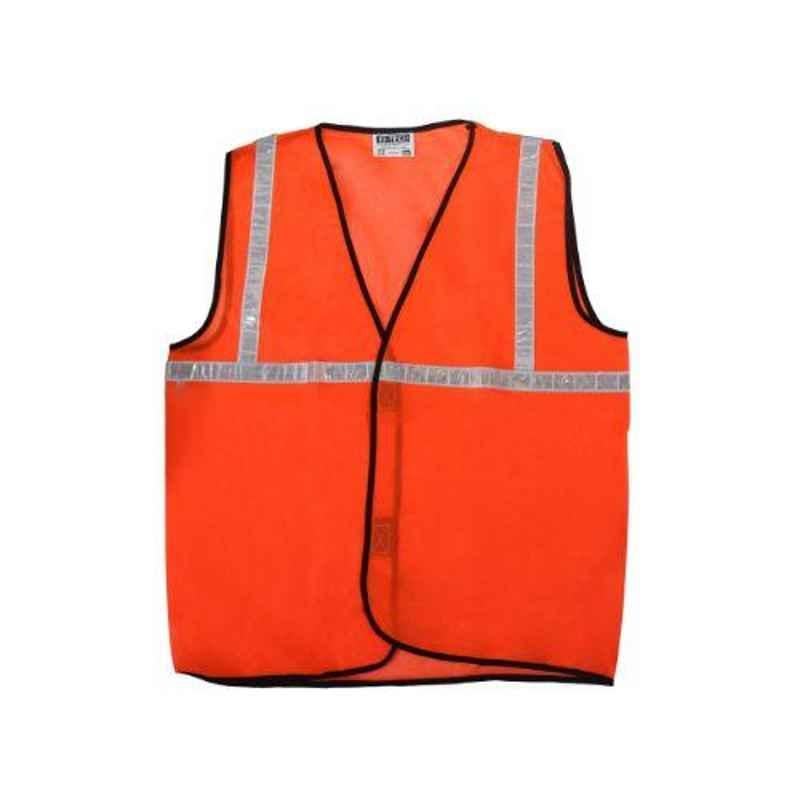 Safies Fabric Orange Safety Jacket with 1 inch Reflective Tape (Pack of 100)