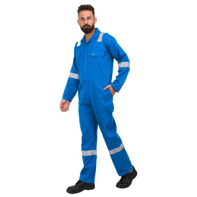 Club Twenty One Workwear Dubai Cotton Petro Blue Safety Coverall with Reflective Tape, 2007, Size: L