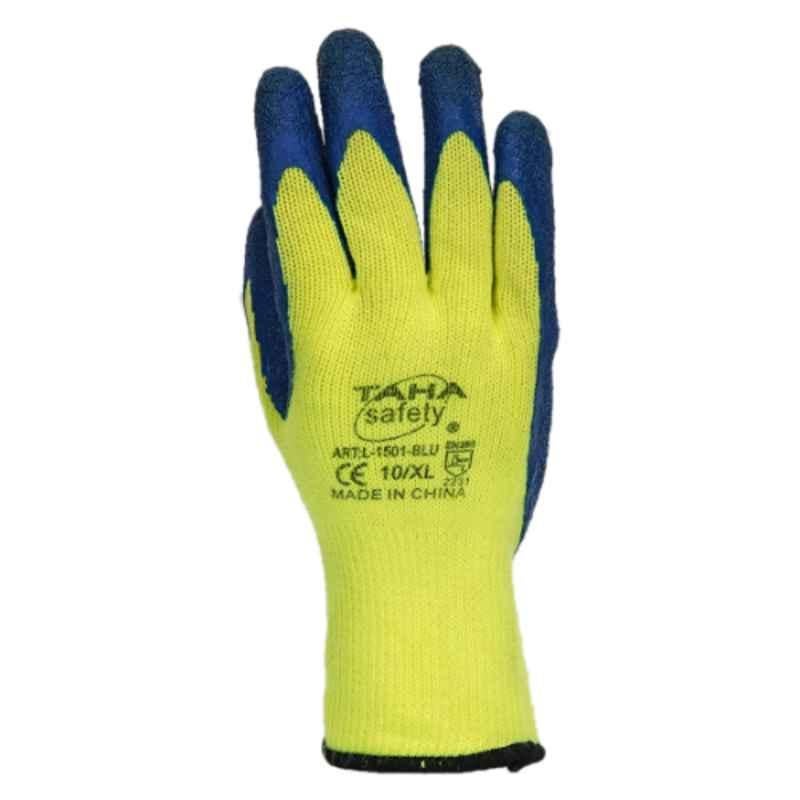 Taha Safety Cotton & Latex Blue & Yellow Gloves, L1501, Size:XL