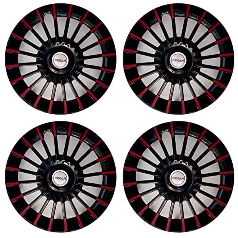 Prigan 4 Pcs 14 inch Polypropylene Black & Red Wheel Cover Set for Nissan Micra, Marvel Black Red 14