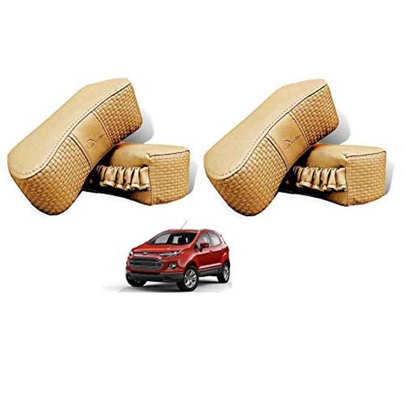 Kozdiko 4 Pcs CV Designer Beige Leatherite Neck Rest Car Cushion Pillow Set for Ford Ecosport