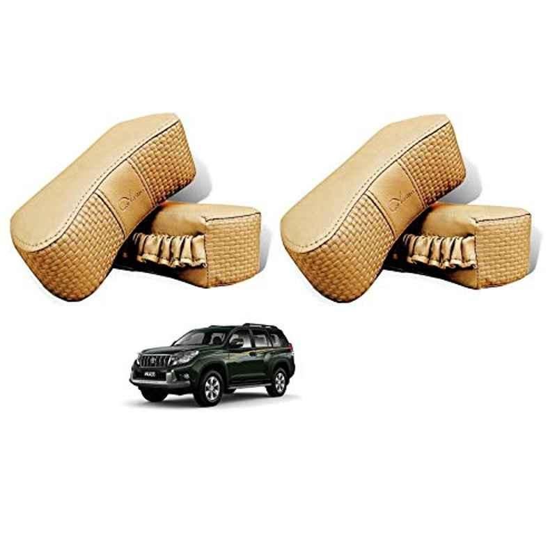 Kozdiko 4 Pcs CV Designer Beige Leatherite Neck Rest Car Cushion Pillow Set for Toyota Land Cruiser Prado