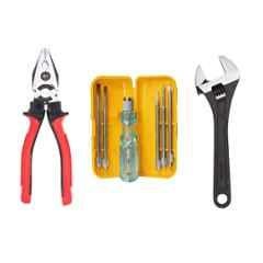 Hillgrove HGCM441M1 8 inch Universal Multi-Function Adjustable Wrench, 5-in-1 Screwdriver Set & 8 inch Combinational Plier Combo, HGCM740