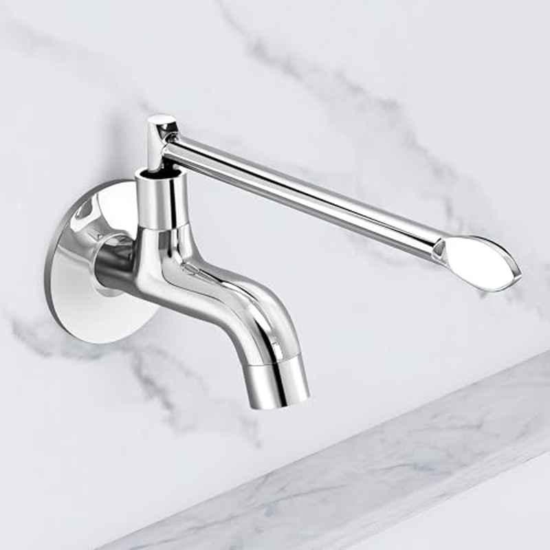 Plantex Lab Chrome Bib Cock for Bathroom/Short Body Tap with Wall Flange and Teflon Tap, AC04