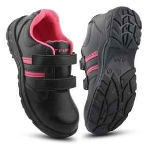 Fuel Riga Genuine Synthetic Leather Steel Toe Black & Pink Safety Shoes with PVC Single Density Sole, Size: 4