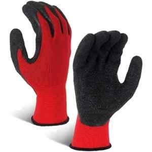 Swavind Nylon Red & Black Synthetic Crinkle Coated Hand Safety Gloves, Size: Free (Pack of 15)