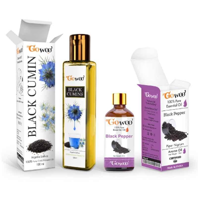 GoWoo 2 Pcs 10ml Natural Black Pepper Aroma Oil & 100ml Black Cumin Carrier Oil Set, GWOC194-P7+P168