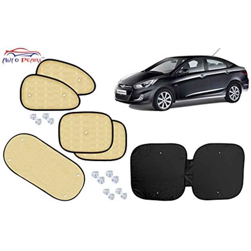 Auto Pearl 6 Pcs PVC & Mesh Beige Window, Front & Rear Sun Shade Set for Hyundai Verna Fluidic, Chipkoo_Beige6_Fluidic Verna