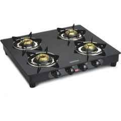 Padmini 4 Burner Stainless Steel Black Automatic Ignition Glass Top Gas Stove, 4BR CS-4 GT Star Auto