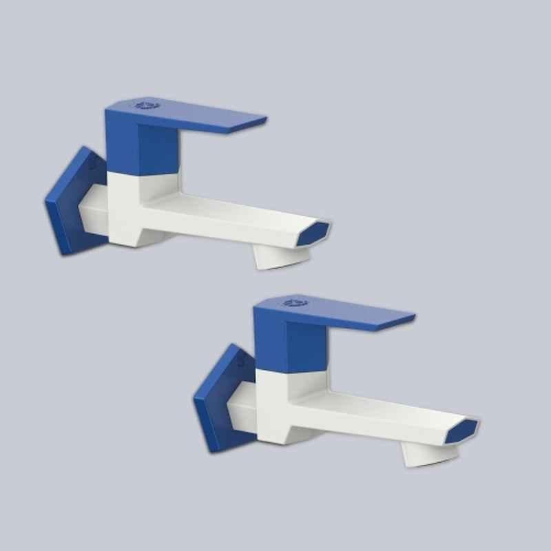 RN G20 15mm PTMT White & Metallic Blue Foam Flow Long Body Bib Cock with Flange (Pack of 2)