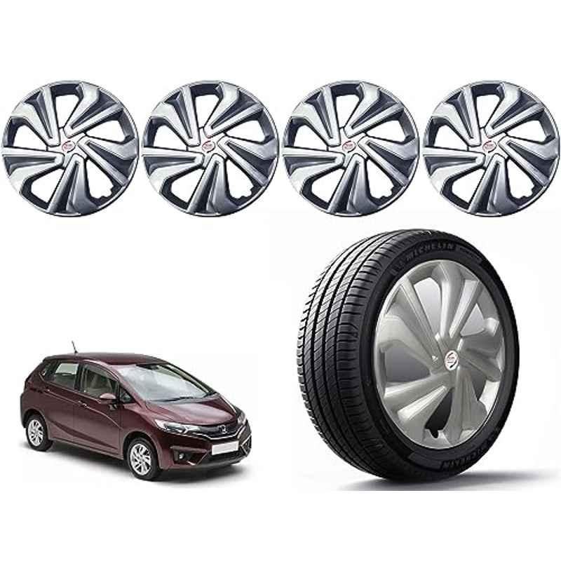 Auto Pearl 4 Pcs 14 inch Polypropylene Silver Press Type Car Wheel Cover Set with Retention Ring for Honda Jazz 2015 E , 14WC_Tiago_Silver_Jazz2015_EModel