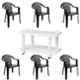 Italica 6 Pcs Polypropylene Black Premium Arm Chair & White Table with Wheels Set, 9201-6/9509