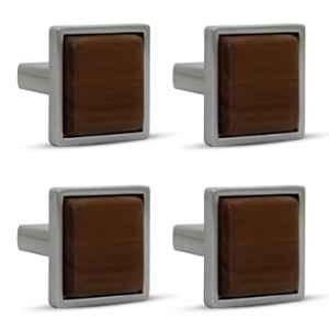 Plantex Knobs for Drawer | Square Drawer Knobs | Cabinets Drawer Knobs | Pull-Push Knobs for Kitchen & Bedroom Drawer (Pack of 4) Satin & Wood