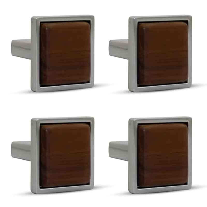 Plantex Knobs for Drawer | Square Drawer Knobs | Cabinets Drawer Knobs | Pull-Push Knobs for Kitchen & Bedroom Drawer (Pack of 4) Satin & Wood