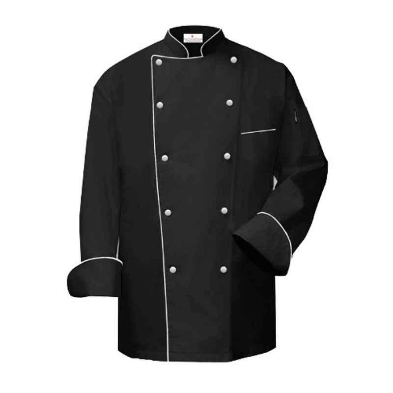 Superb Uniforms Polyester & Cotton Black Full Sleeves Double Breasted Chef Coat for Men, SUW/B/CC02, Size: 3XL