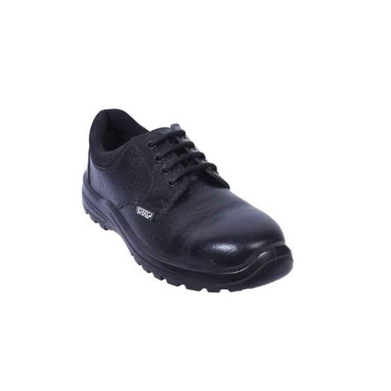 Coffer Safety CS-1046B Leather Steel Toe Black Safety Shoes, Size: 6