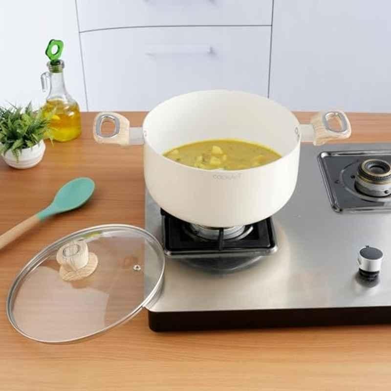 Cookaid Velora 3.9 Litre 22cm Aluminium Cream Non Stick Ceramic Coated Casserole with Glass Lid, CKD-CC-CS22-36