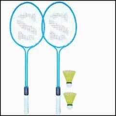 STYRKR Alloy Steel Multicolour Double Shaft Fluorescent Racket Pack of 2 with 2 Pcs Plastic Shuttles Badminton Kit