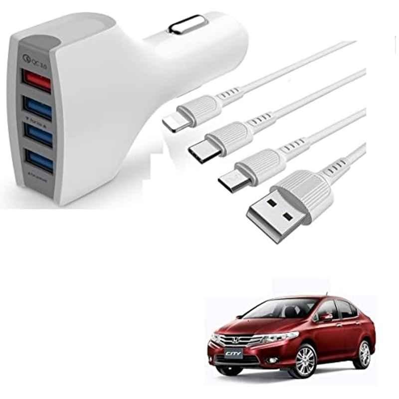 Kozdiko 4 Port USB Car Charger with 3 in 1 Cable for Honda City Ivtec(2010-2014)