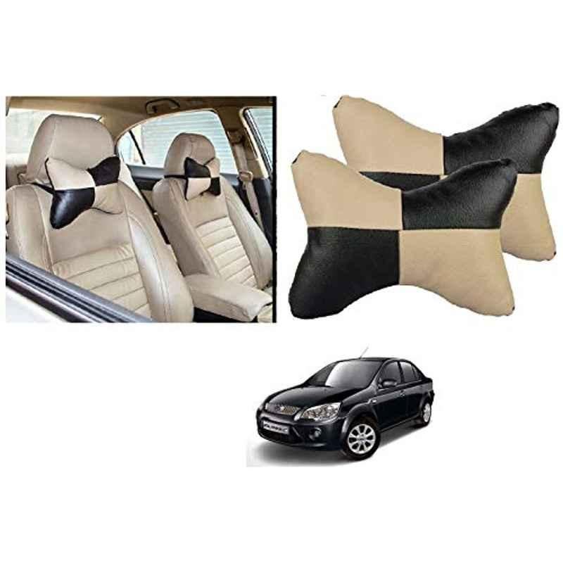 Kozdiko 2 Pcs Black & Beige Car Square Chess Design Neck Rest Seat Pillow Set for Ford Fiesta Classic