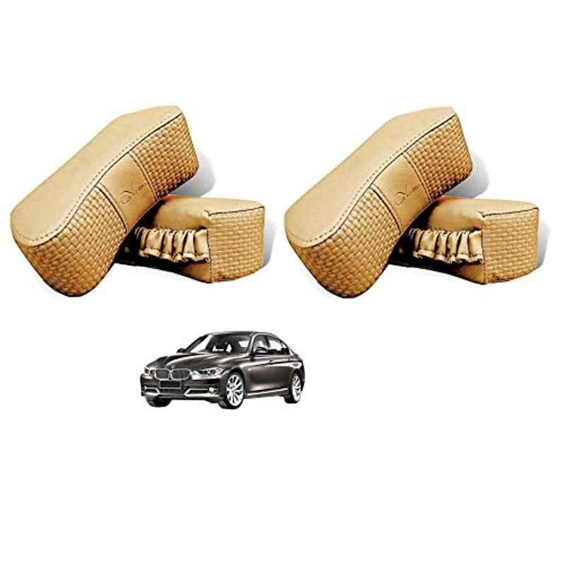 Kozdiko 4 Pcs CV Designer Beige Leatherite Neck Rest Car Cushion Pillow Set for BMW 3 Series