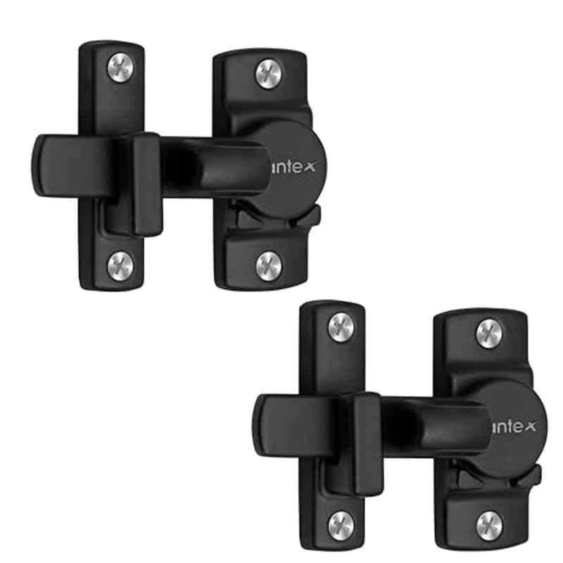 Plantex 180 deg Black Door Latch Lock for Door Bathroom, Bedroom, Balcony & Door Stopper (Pack of 2)