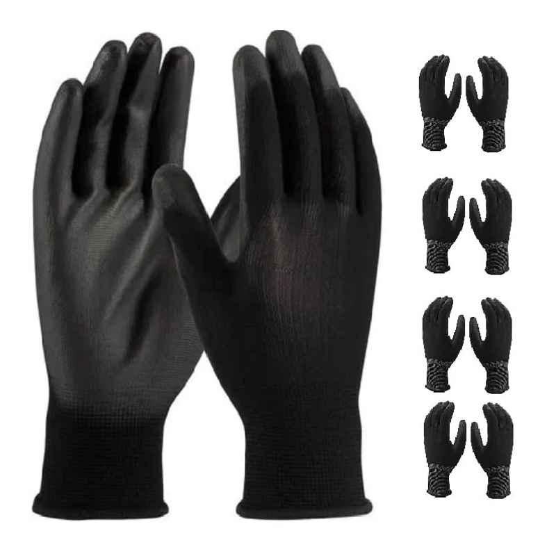 SSWW Black PU Palm Coated Gloves, SSWW118 (Pack of 10)