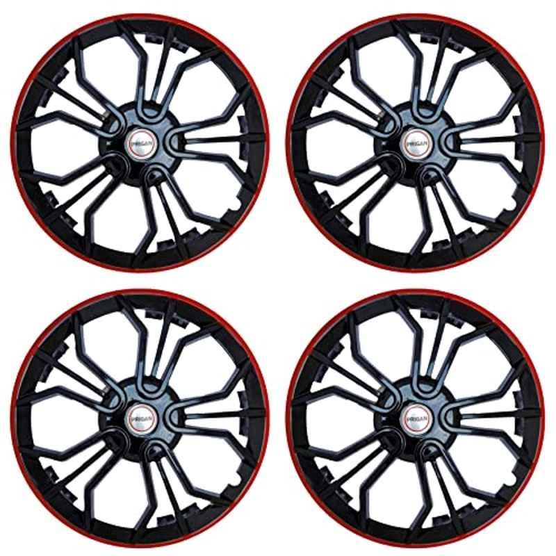 Prigan 4 Pcs 15 inch Polypropylene Black & Red Wheel Cover Set for Chevrolet Tavera, Magic GT Red 15