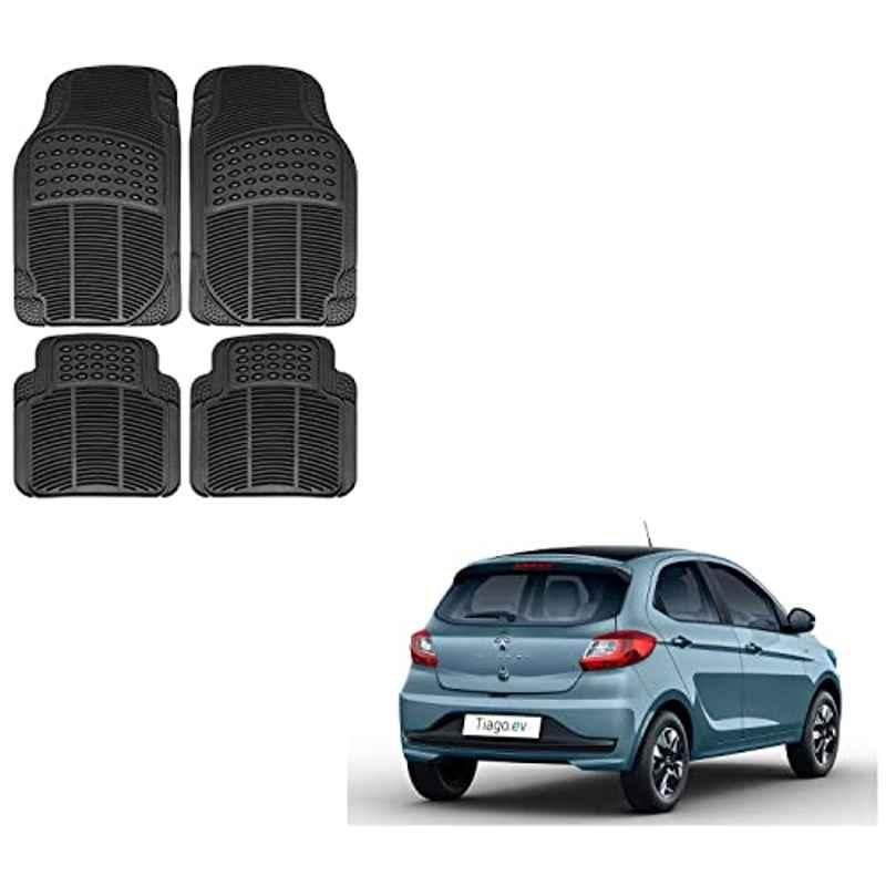 Kozdiko 4 Pcs Rubber Black Car Simple Foot Mat Set for Tata Tiago EV