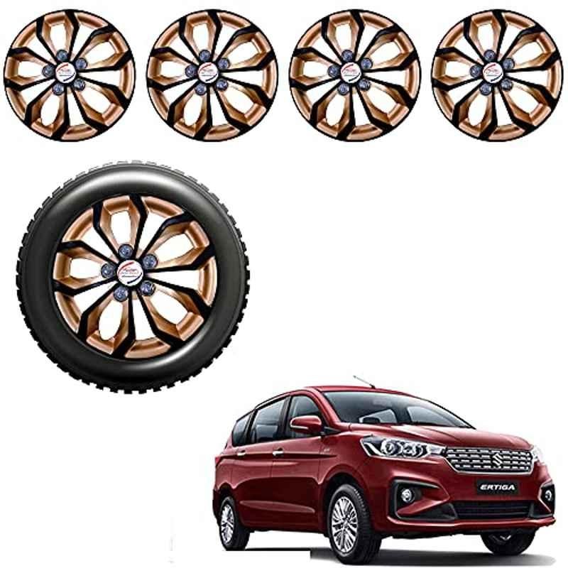Auto Pearl 4 Pcs 15 inch Golden & Black ABS Press Type Hubcap Wheel Cover Set with Retention Ring for Maruti Suzuki Ertiga2018